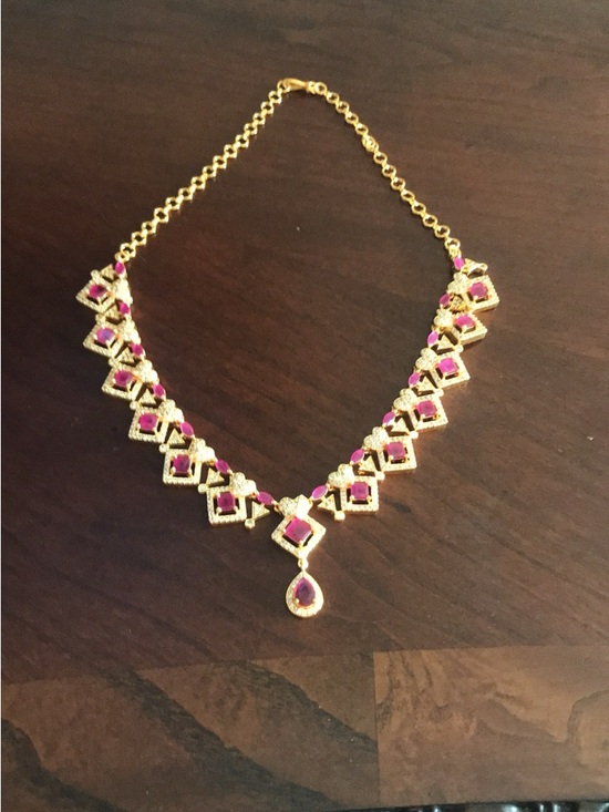Gold-Tone red Stone Statement Necklace - Picture 6 of 9
